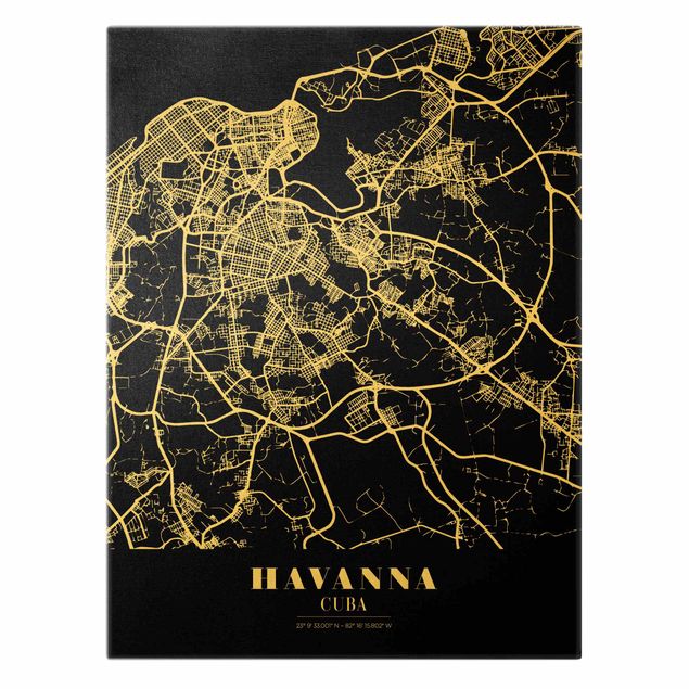 Cuadros decorativos Havana City Map - Classic Black
