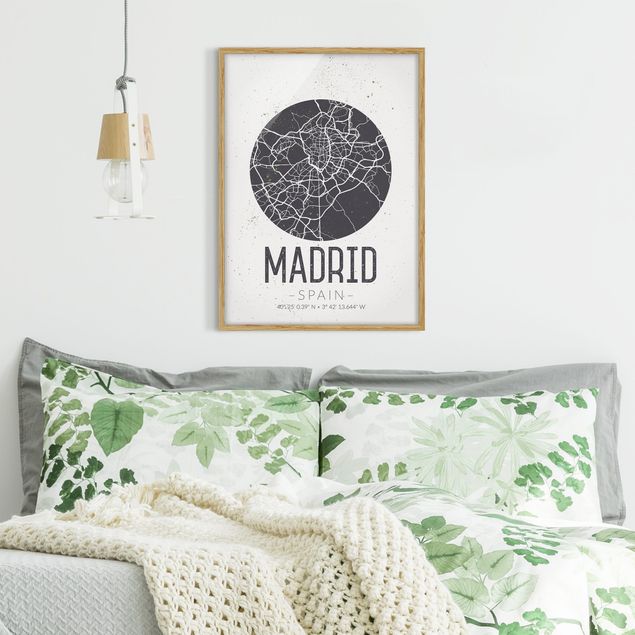 Pósters enmarcados de mapamundi Madrid City Map - Retro