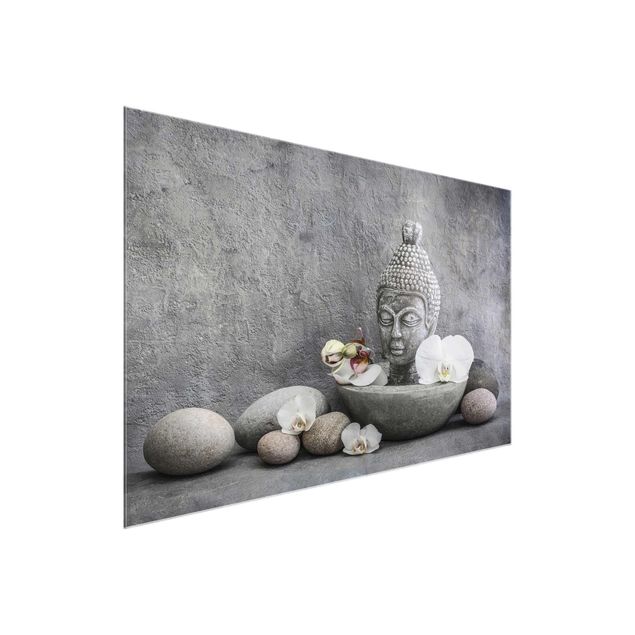 Cuadros de cristal espirituales Zen Buddha, Orchid And Stone
