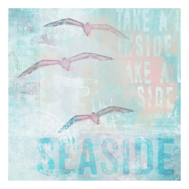 Cuadros azul turquesa Shabby Chic Collage - Seagulls