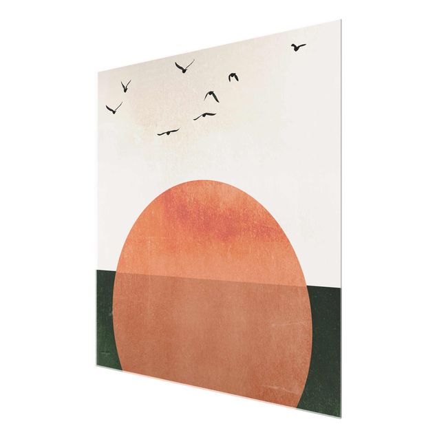 Láminas de cuadros famosos Flock Of Birds In Front Of Rising Sun