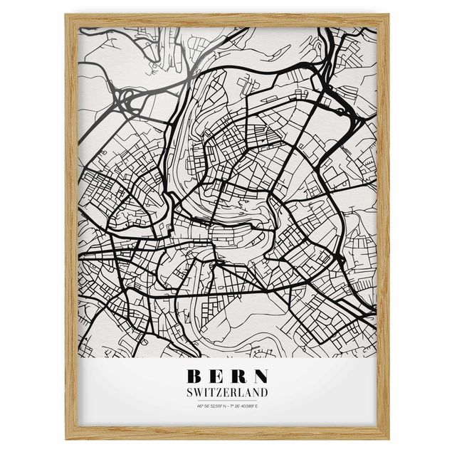 Pósters enmarcados con frases Bern City Map - Classical
