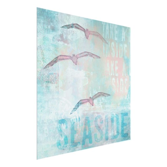 Cuadros de cristal animales Shabby Chic Collage - Seagulls