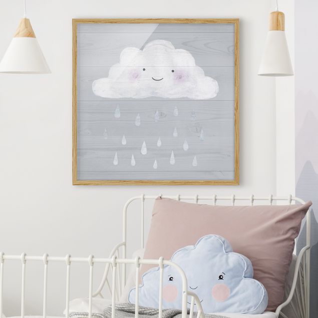 Decoración infantil pared Cloud With Silver Raindrops
