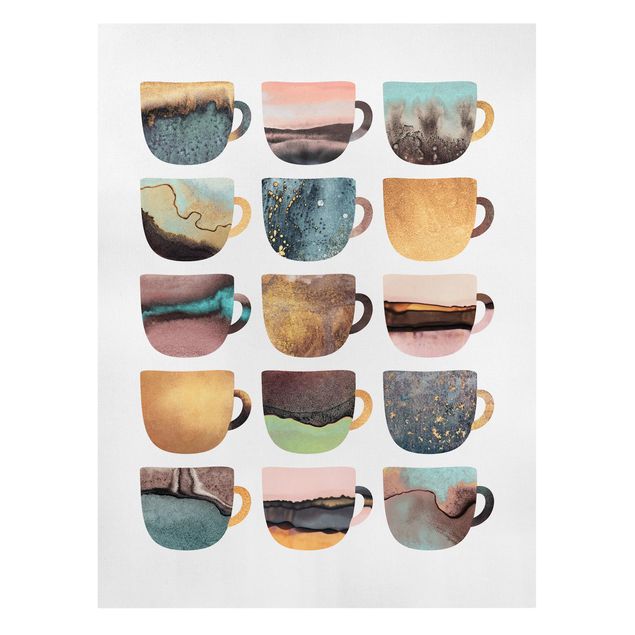 Láminas de cuadros famosos Colourful Coffee Mugs With Gold