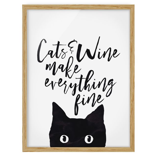 Pósters enmarcados con frases Cats And Wine make Everything Fine