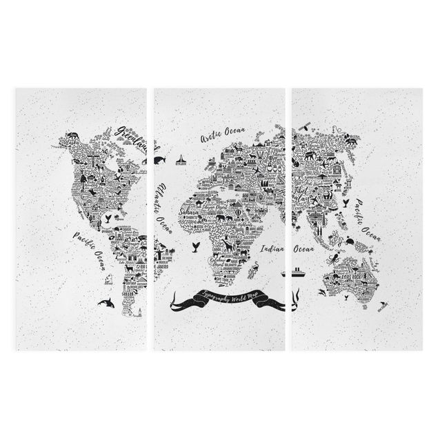 Cuadros en blanco y negro Typography World Map White
