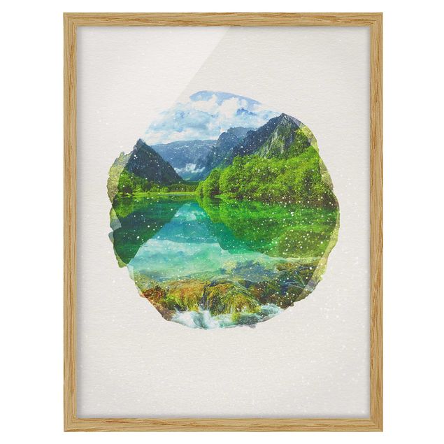 Pósters enmarcados de paisajes WaterColours - Mountain Lake With Mirroring
