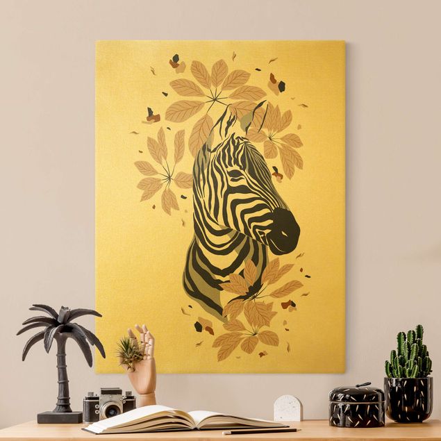 Lienzos dorados Safari Animals - Portrait Zebra