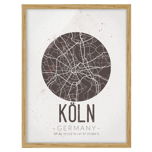 Pósters enmarcados con frases Cologne City Map - Retro