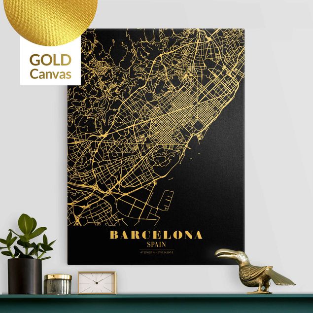 Lienzos de ciudades Barcelona City Map - Classic Black
