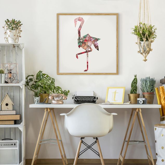 Pósters enmarcados de cuadros famosos Origami Flamingo