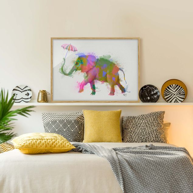 Pósters enmarcados abstractos Rainbow Splash Elephant