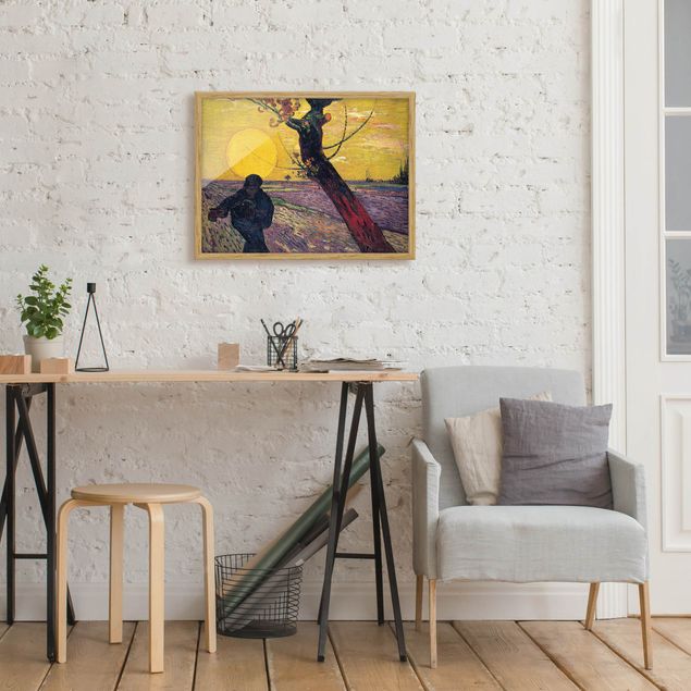 Pósters enmarcados de cuadros famosos Vincent Van Gogh - Sower With Setting Sun