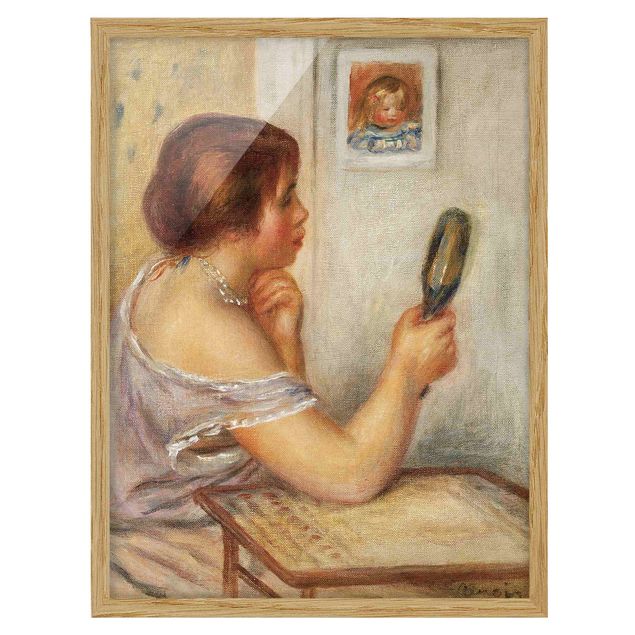 Láminas cuadros famosos Auguste Renoir - Gabrielle holding a Mirror or Marie Dupuis holding a Mirror with a Portrait of Coco