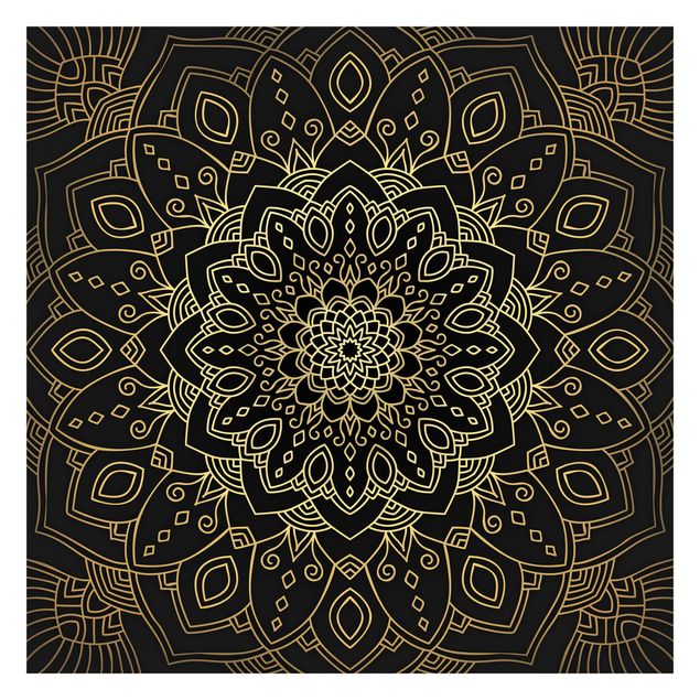 Papel pintado Mandala Flower Pattern Gold Black