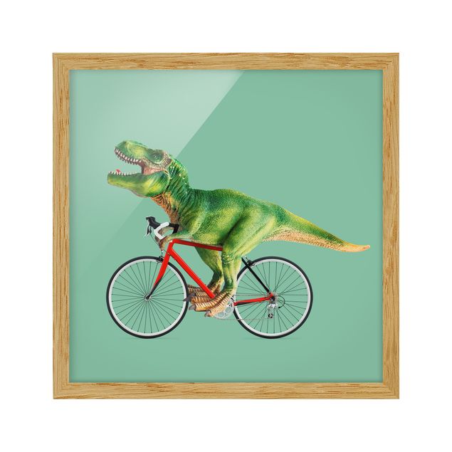 Pósters enmarcados de animales Dinosaur With Bicycle