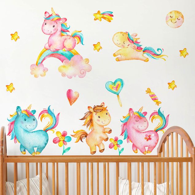 Vinilos unicornios Unicorn watercolor nursery set