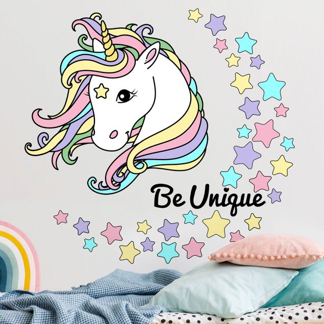 Vinilos de unicornios Unicorn illustration Be unique pastel