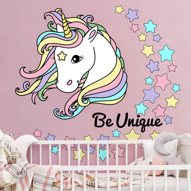 Decoración habitacion bebé Unicorn illustration Be unique pastel