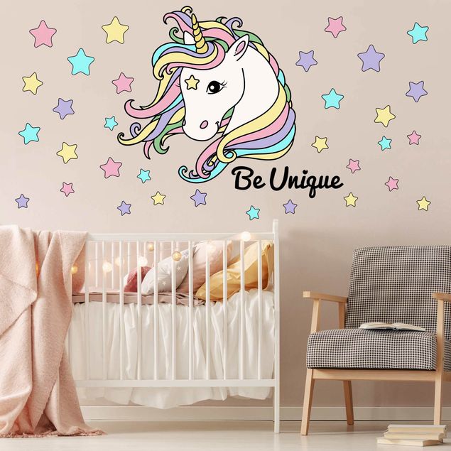 Vinilos animales Unicorn illustration Be unique pastel
