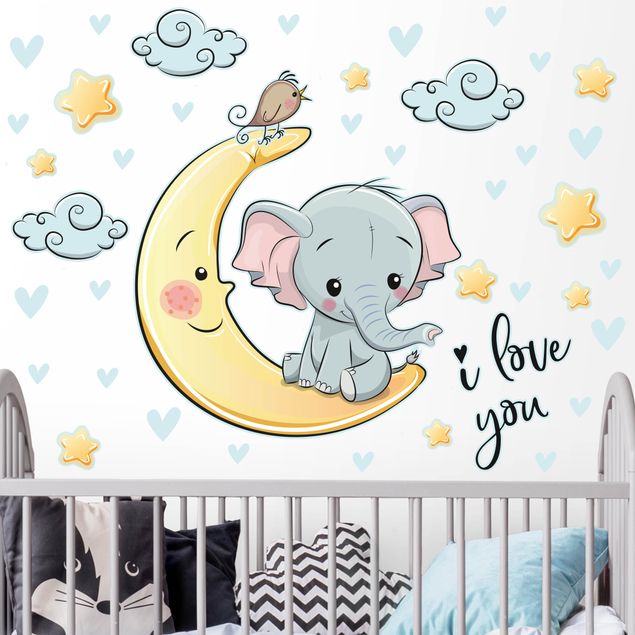 Vinilos de pared elefantes Elephant Moon I Love You