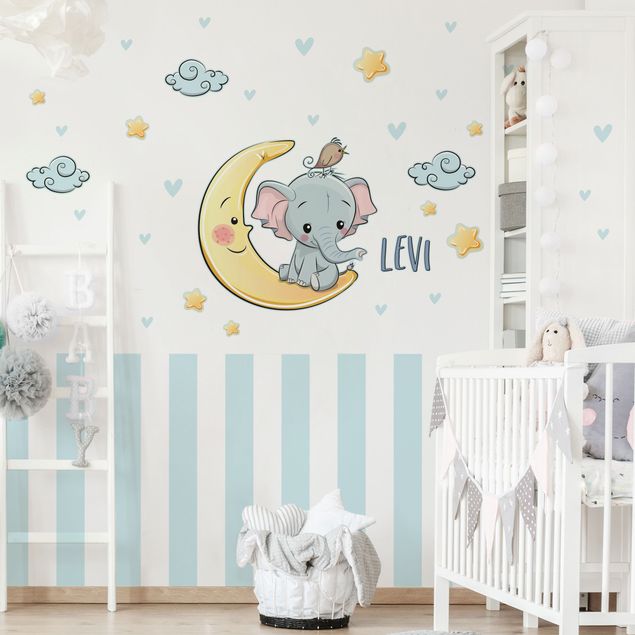 Decoración habitación infantil Elephant moon with desired name