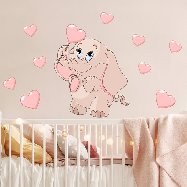 Decoración habitación infantil Elephant baby with pink hearts