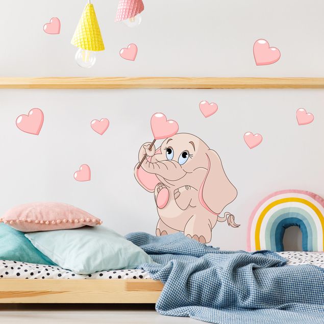 Vinilos pared animales Elephant baby with pink hearts