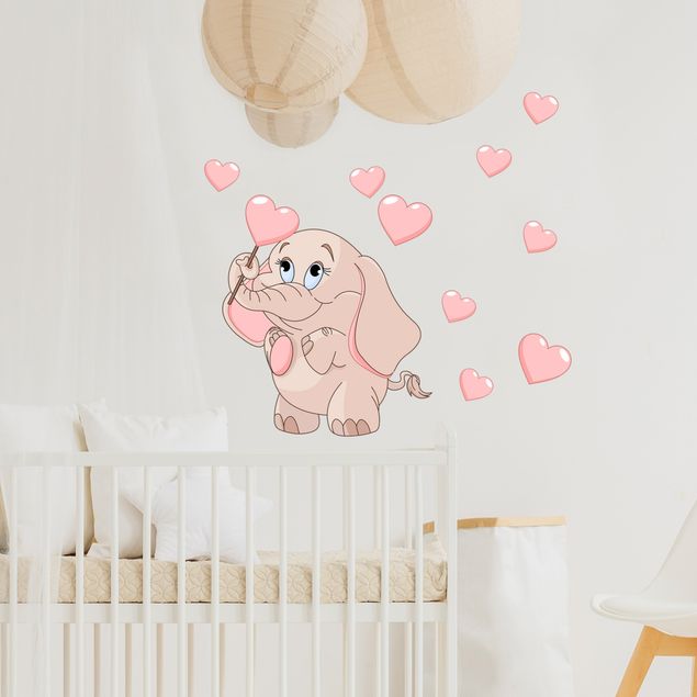 vinilos-de-pared-amor Elephant baby with pink hearts