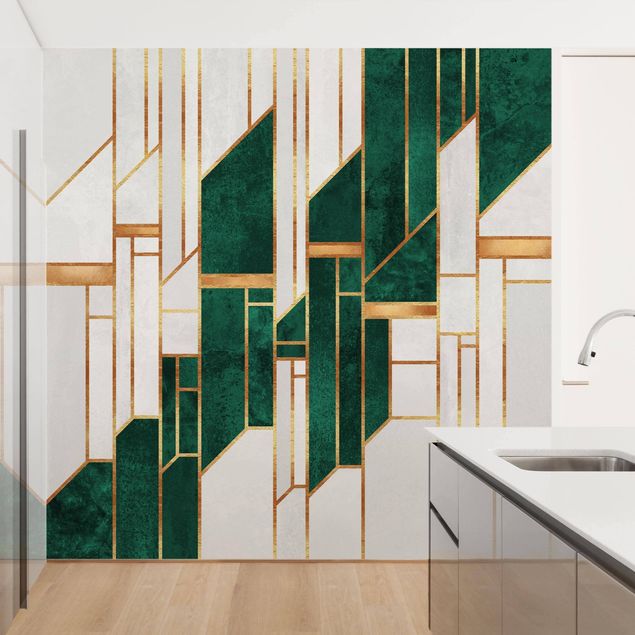 Papeles pintados modernos Emerald And gold Geometry