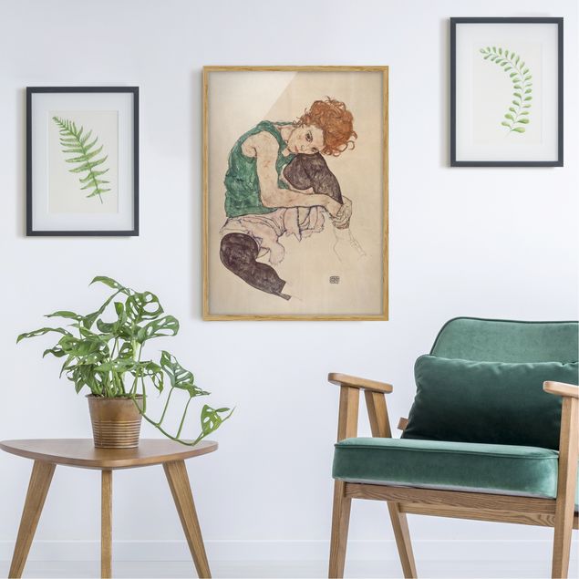 Pósters enmarcados de cuadros famosos Egon Schiele - Sitting Woman With A Knee Up