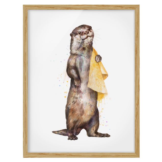 Cuadros modernos Illustration Otter With Towel Painting White