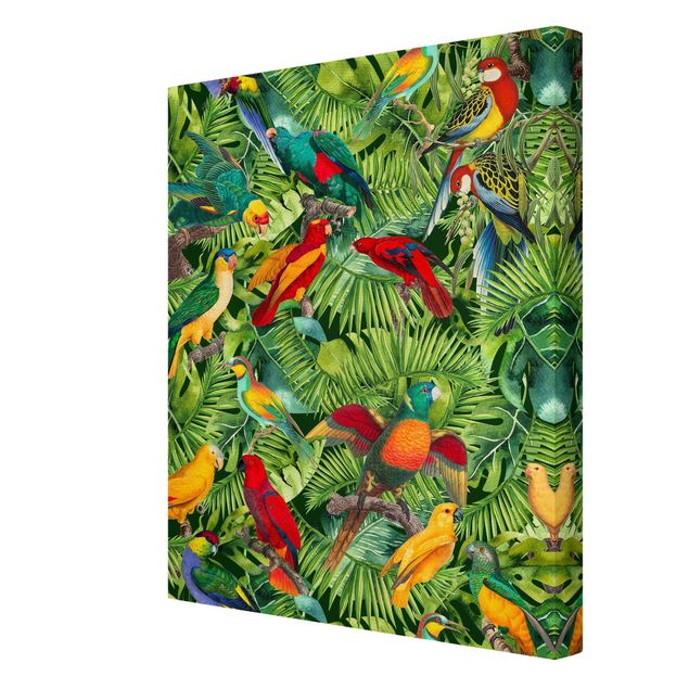 Cuadros de flores modernos Colourful Collage - Parrots In The Jungle