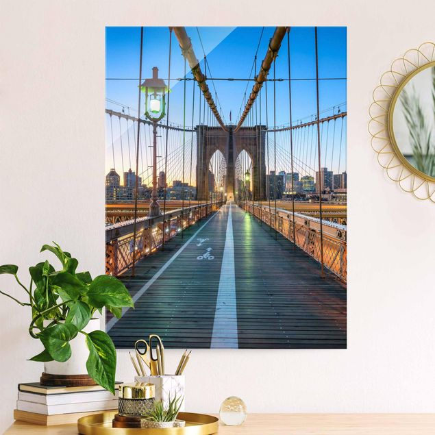 Cuadros de cristal Nueva York Dawn On The Brooklyn Bridge