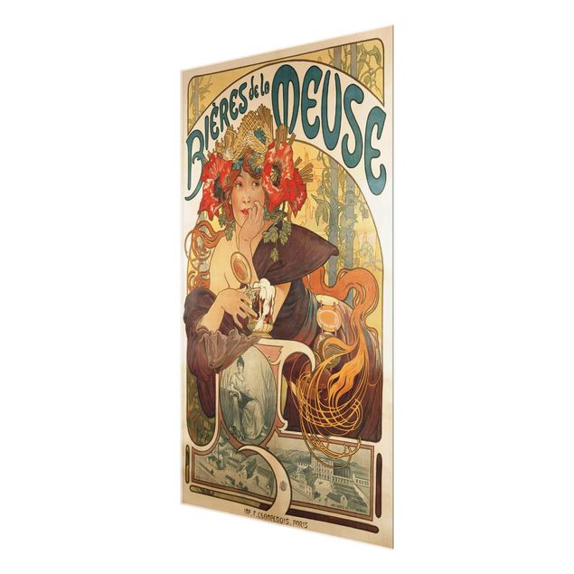 Cuadros de cristal frases Alfons Mucha - Poster For La Meuse Beer