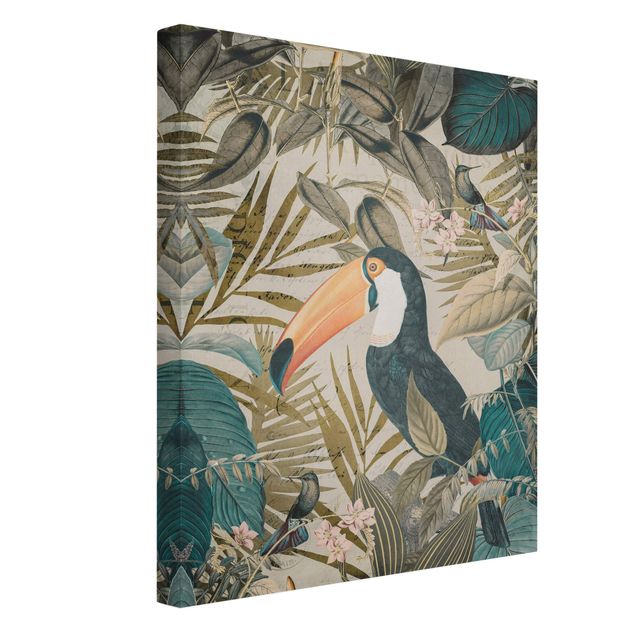 Lienzos flores Vintage Collage - Toucan In The Jungle