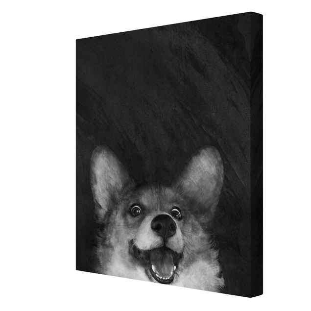 Lienzos de cuadros famosos Illustration Dog Corgi Paintig Black And White