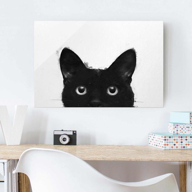 Cuadros Laura Graves Arte Illustration Black Cat On White Painting