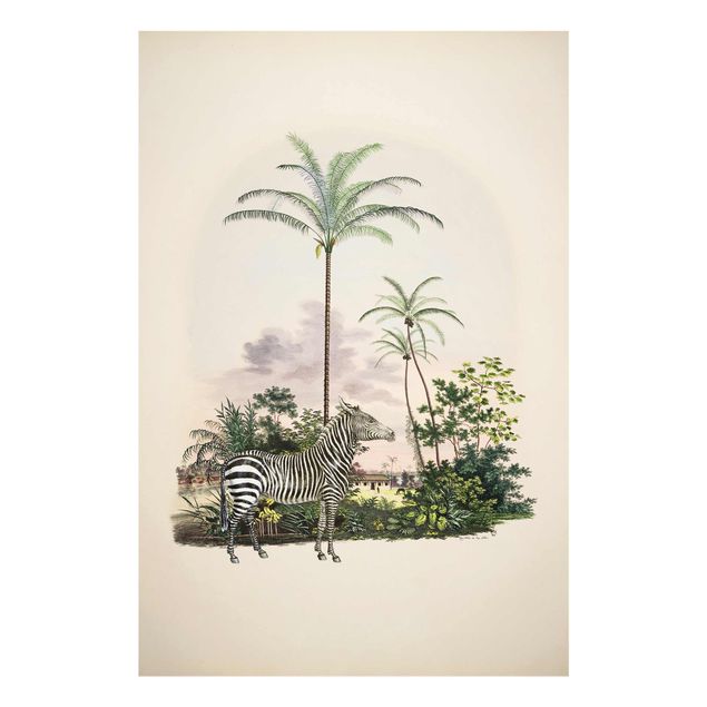 Cuadros de cristal animales Zebra Front Of Palm Trees Illustration