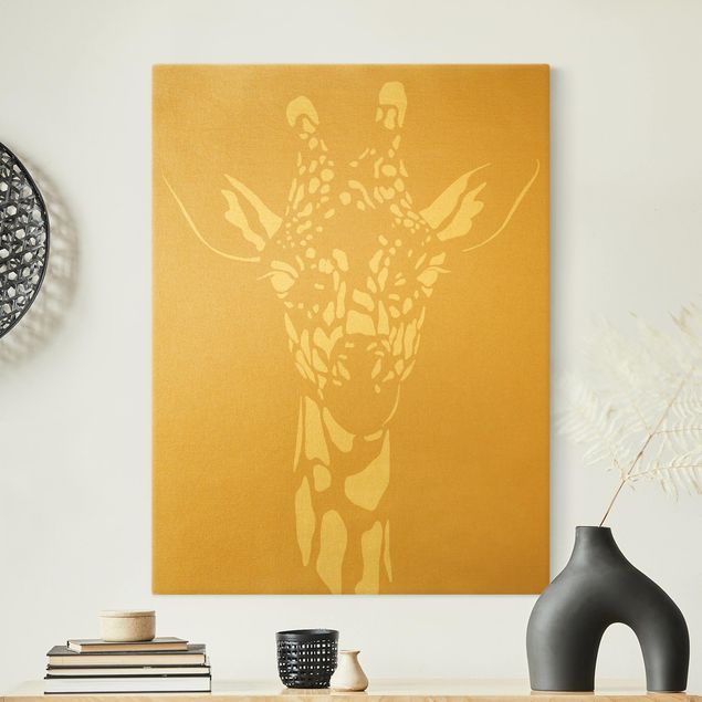 Lienzos dorados Safari Animals - Portrait Giraffe Beige
