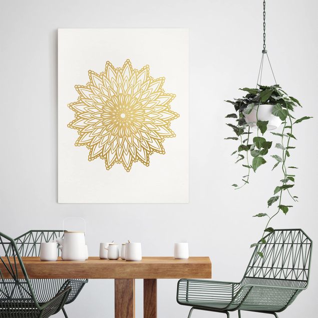 Lienzos de patrones Mandala Sun Illustration White Gold