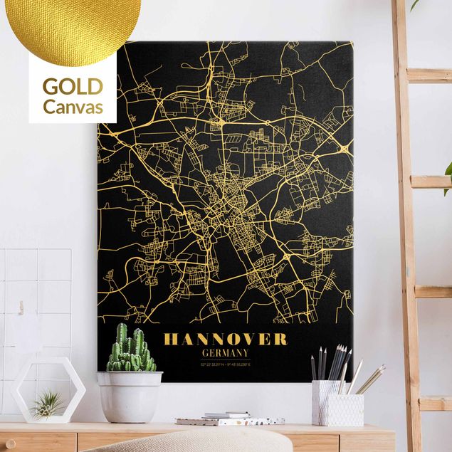 Lienzos en blanco y negro Hannover City Map - Classic Black