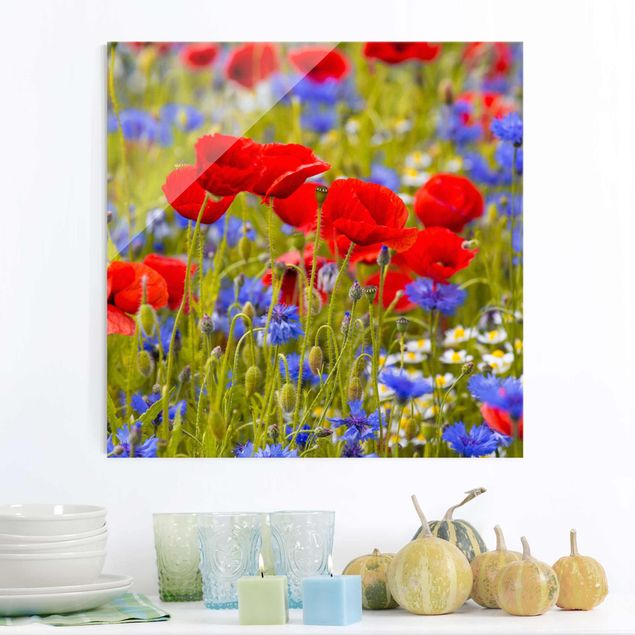 Cuadros de cristal amapolas Summer Meadow With Poppies And Cornflowers