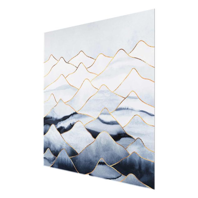 Cuadros de cristal paisajes Watercolour Mountains White Gold