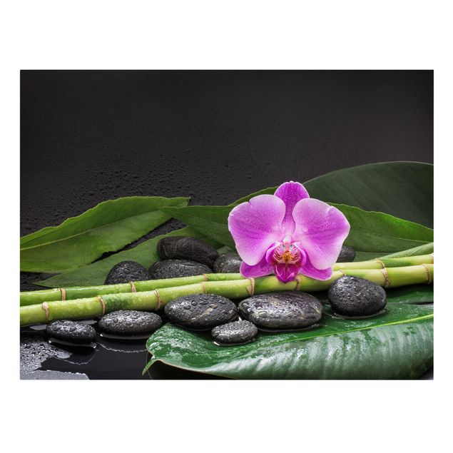 Lienzos efecto piedra Green Bamboo With Orchid Flower