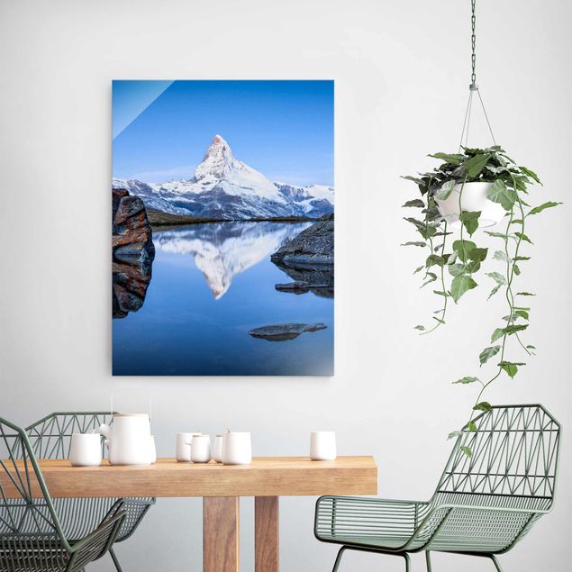 Cuadros de cristal montañas Stellisee Lake In Front Of The Matterhorn
