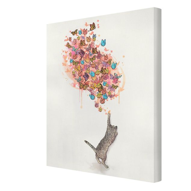Cuadros de mariposas y flores Illustration Cat With Colourful Butterflies Painting