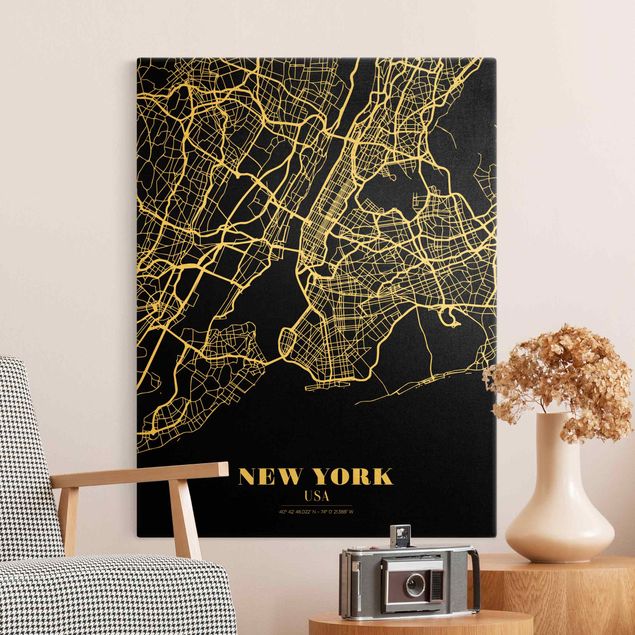 Lienzos ciudades del mundo New York City Map - Classic Black