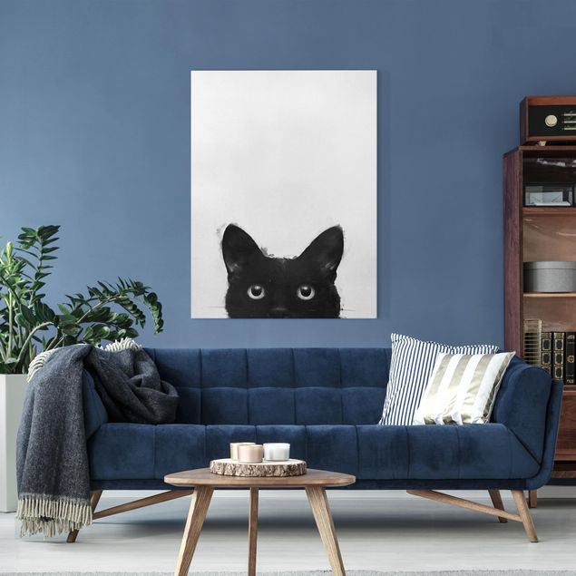 Decoración de cocinas Illustration Black Cat On White Painting